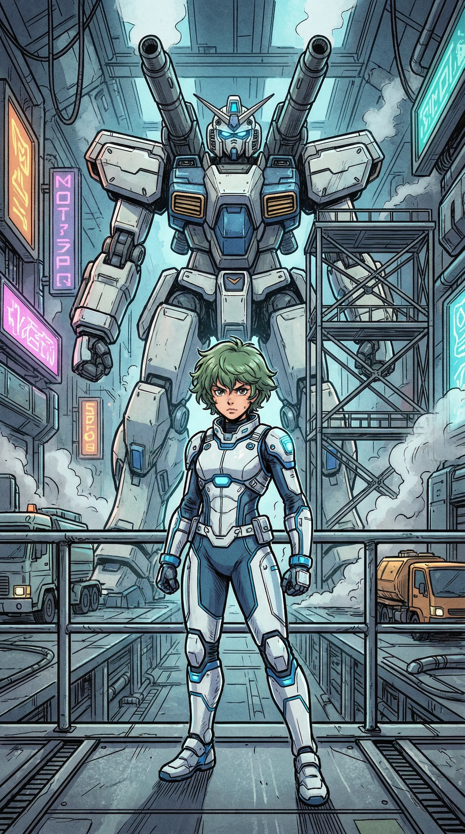 禁漫天堂科幻漫画机甲战纪绿发少年机甲驾驶员